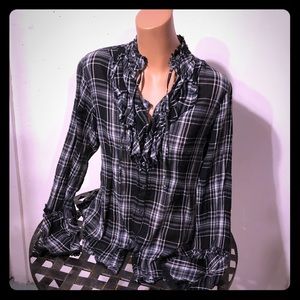 Cino Plaid Ruffle Blouse